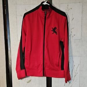 Red and Black Lion Zip-Up Sweater